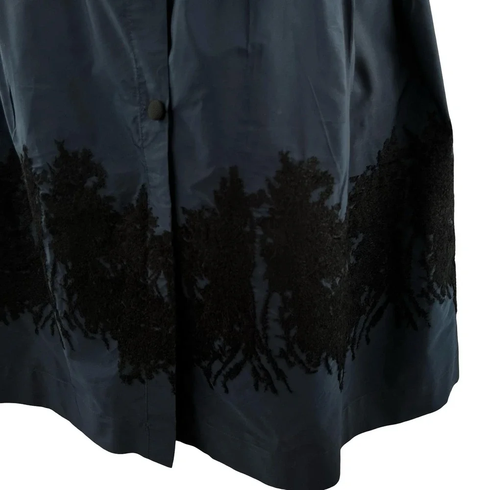 Sara Roka Skirt Womens 42 Navy Black‎ Enny Embroidered Midi Made Italy Pockets